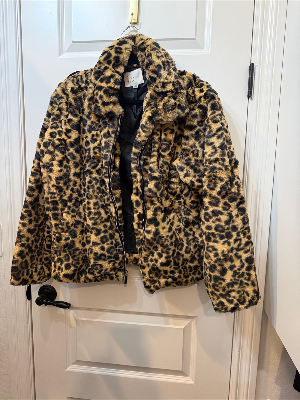 a new day Leopard-Print Teddy Jacket in Tan and Black